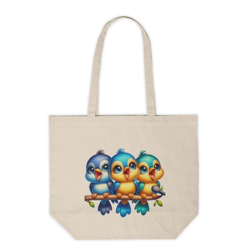 Three Birds Singing on a Branch Custom Canvas Tote Bag